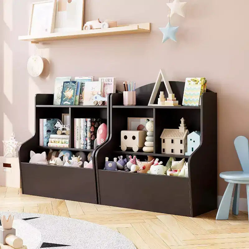 Meuble de rangement pour jouets et étagère à livres à 3 niveaux avec casiers, organisateur multi-étagères pour salle de jeux, chambre d'enfant, couloir, maternelle, marron foncé