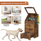 Station d'alimentation pour chien avec 2 gamelles surélevées, meuble de rangement pour aliments pour animaux, meuble de rangement pour croquettes avec couvercle à charnière, grand organisateur de jouets pour animaux avec 3 crochets