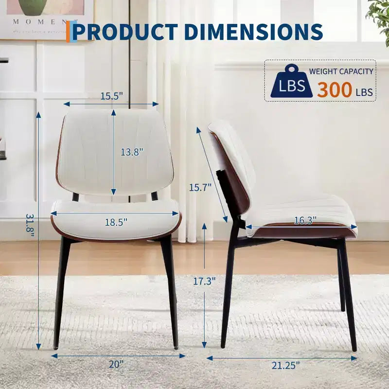 Chaises de salle à manger lot de 2 - Chaises de cuisine modernes du milieu du siècle en cuir PU rembourré de style rétro avec dossier en bois courbé de noyer, bandes de coque noires