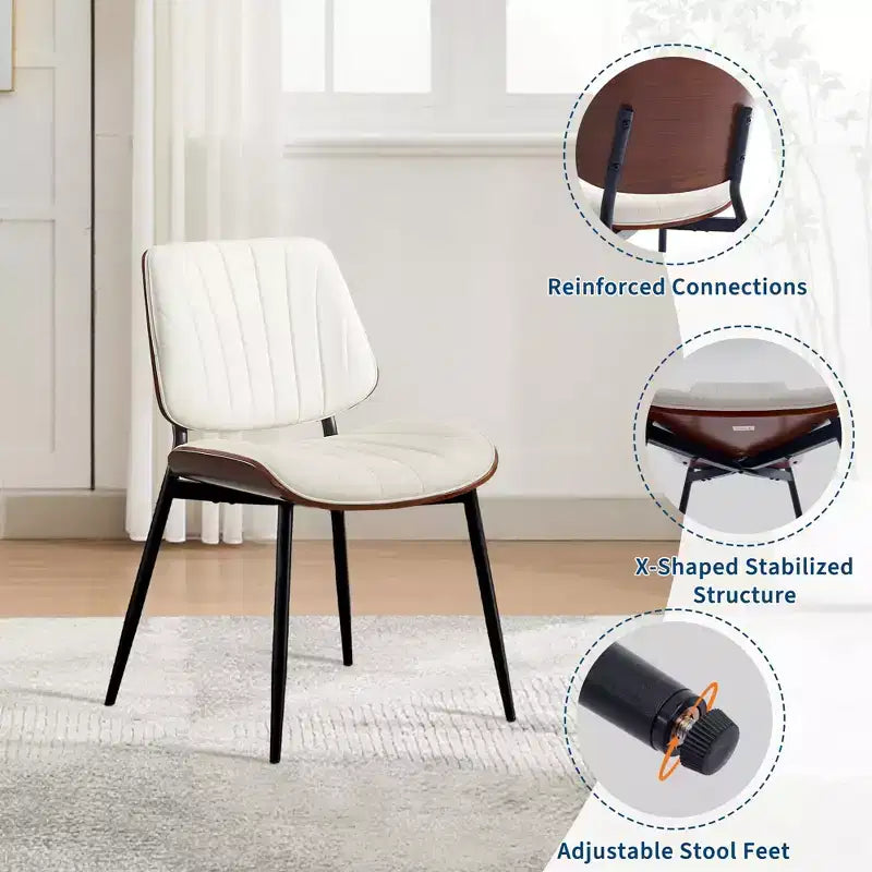 Chaises de salle à manger lot de 2 - Chaises de cuisine modernes du milieu du siècle en cuir PU rembourré de style rétro avec dossier en bois courbé de noyer, bandes de coque noires