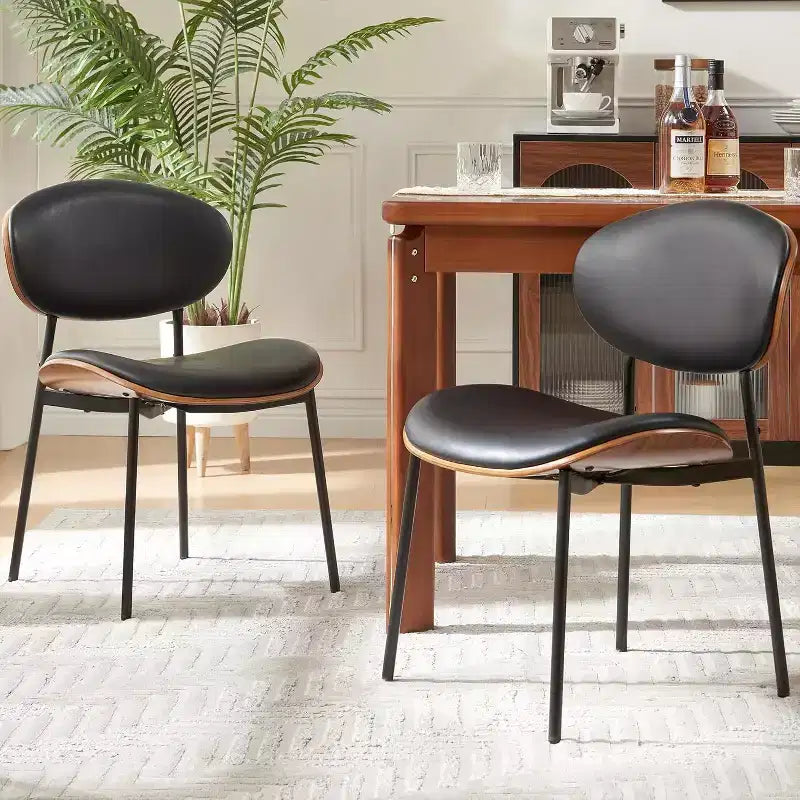 Sailvan, Ensemble de chaises de salle à manger modernes, Chaises de salle à manger rembourrées en cuir PU avec dossier aspect noyer