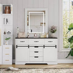 Commode de ferme COZONY 47,2 po, commode à 6 tiroirs avec portes coulissantes de grange, blanc