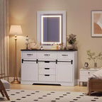 Commode de ferme COZONY 47,2 po, commode à 6 tiroirs avec portes coulissantes de grange, blanc