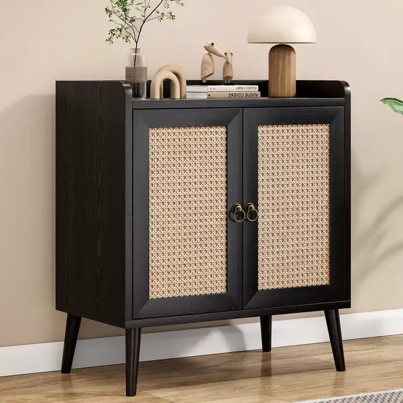 TUYOHW Meuble de rangement pour buffet, buffet de cuisine avec portes en rotin, bande de déflecteur de bureau, armoire console Credenza pour salle à manger, salon