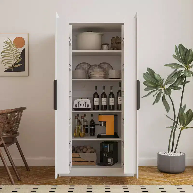 Garde-manger de cuisine de 160 cm, buffet autonome avec portes et étagères pour salon et salle à manger
