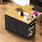 Îlot de cuisine avec rangement, dessertes de cuisine roulantes avec abattant, prise de courant, étagères, tiroirs et roulettes verrouillables, blanc.