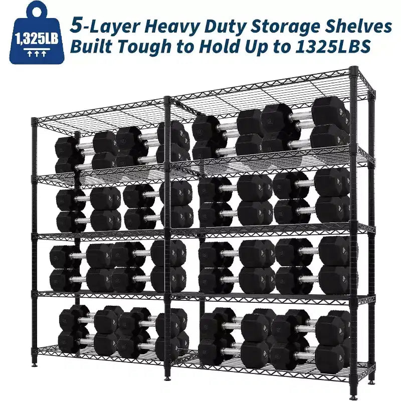 Étagère de rangement en fil métallique robuste à 5 niveaux, unité de rayonnage réglable pour garde-manger de cuisine, garage et usage commercial, organisateur autoportant large