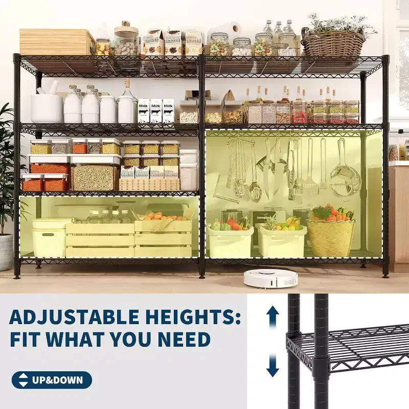 Étagère de rangement en fil métallique robuste à 5 niveaux, unité de rayonnage réglable pour garde-manger de cuisine, garage et usage commercial, organisateur autoportant large