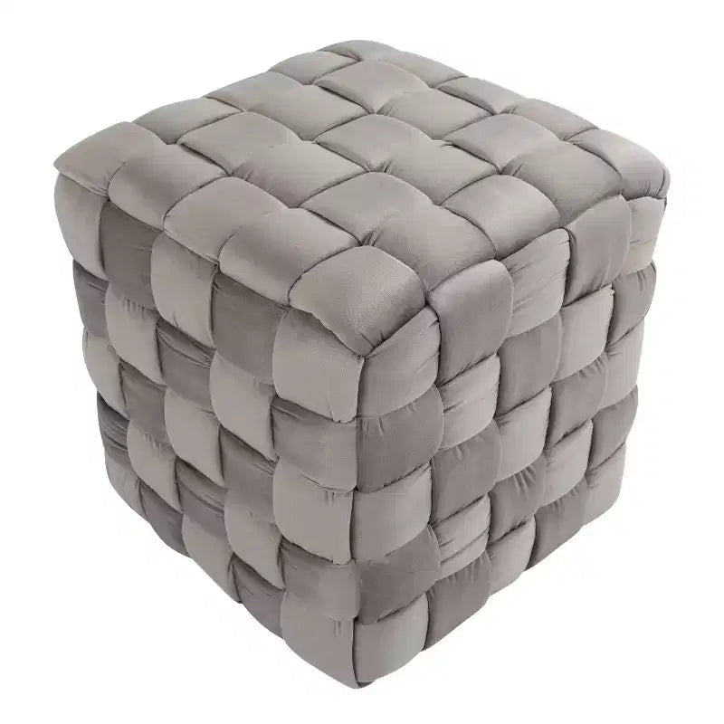 TUYOHW Pouf Ottoman Tressé Carré de 40 cm, Repose-Pieds d'Appoint en Velours de Luxe pour Salon et Coiffeuse, Capacité de 113 kg