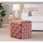TUYOHW Pouf Ottoman Tressé Carré de 40 cm, Repose-Pieds d'Appoint en Velours de Luxe pour Salon et Coiffeuse, Capacité de 113 kg