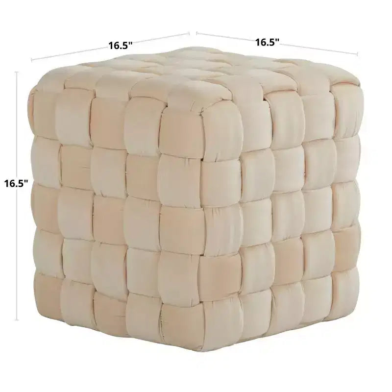 TUYOHW Pouf Ottoman Tressé Carré de 40 cm, Repose-Pieds d'Appoint en Velours de Luxe pour Salon et Coiffeuse, Capacité de 113 kg