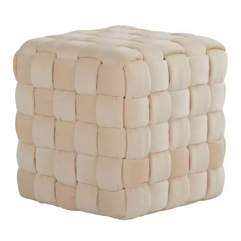 TUYOHW Pouf Ottoman Tressé Carré de 40 cm, Repose-Pieds d'Appoint en Velours de Luxe pour Salon et Coiffeuse, Capacité de 113 kg