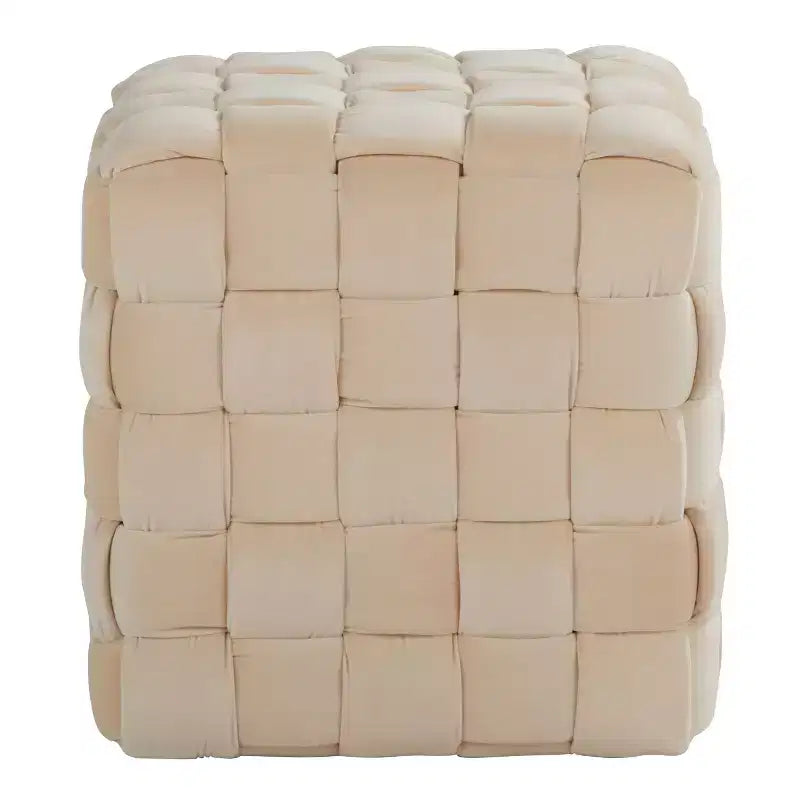 TUYOHW Pouf Ottoman Tressé Carré de 40 cm, Repose-Pieds d'Appoint en Velours de Luxe pour Salon et Coiffeuse, Capacité de 113 kg