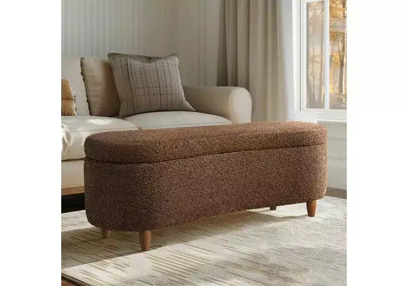 TUYOHW Banc de lit ottoman en boucle en peluche 48 avec rangement et pieds en bois, banc d'appoint pour salon et chambre à coucher, capacité de 400 lb