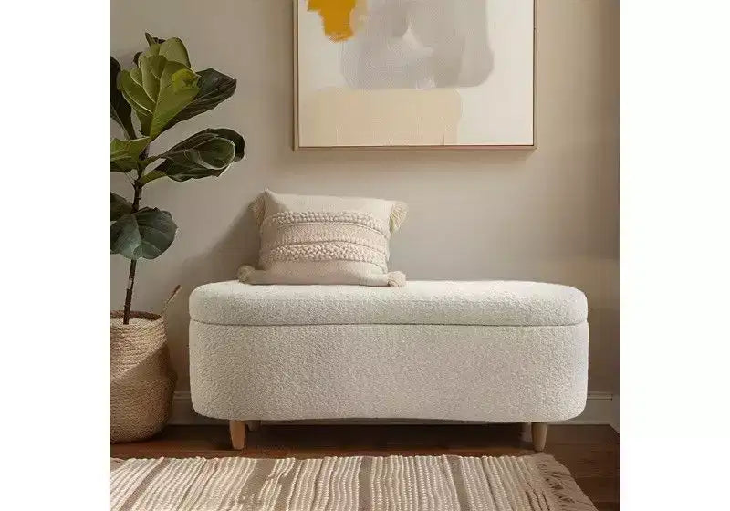TUYOHW Banc de lit ottoman en boucle en peluche 48 avec rangement et pieds en bois, banc d'appoint pour salon et chambre à coucher, capacité de 400 lb