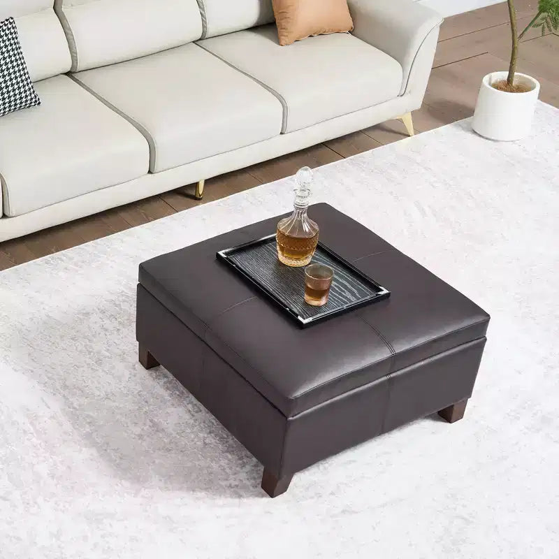 VEVOR Pouf de Rangement en Cuir Carré 71 cm, Table Basse capitonnée avec Boutons, Design Rabattable, Cuir PU, Marron Foncé