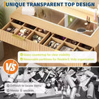 Coiffeuse 48 po en chêne avec miroir 36 po, 5 tiroirs, 3 étagères, éclairage réglable 3 couleurs, ensemble table de maquillage pour chambre à coucher