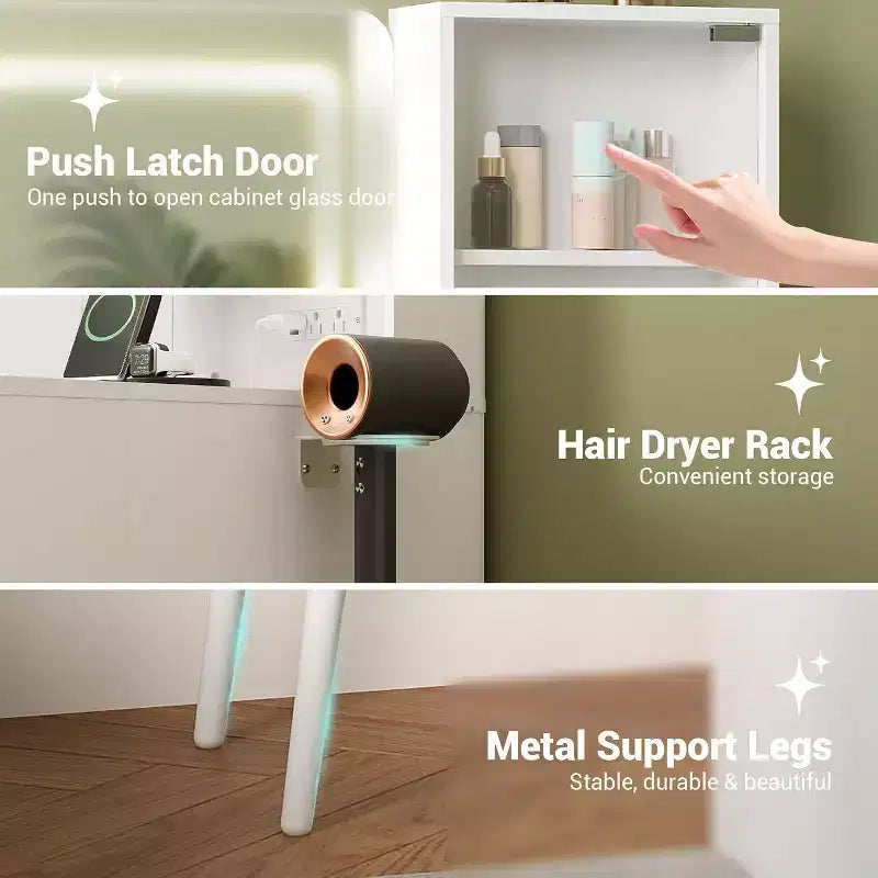 Coiffeuse 48 po en chêne avec miroir 36 po, 5 tiroirs, 3 étagères, éclairage réglable 3 couleurs, ensemble table de maquillage pour chambre à coucher