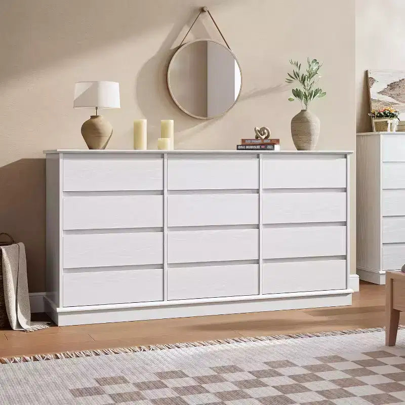 Commode à 5-12 tiroirs pour chambre, grande commode double avec tiroirs profonds et plateau large, haute commode en bois pour salon, couloir, chambre d'enfants