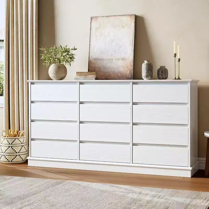 Commode à 5-12 tiroirs pour chambre, grande commode double avec tiroirs profonds et plateau large, haute commode en bois pour salon, couloir, chambre d'enfants