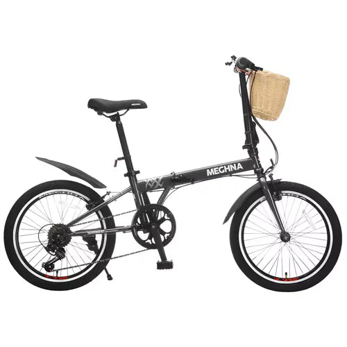 Vélo pliant 20 pouces pour adultes avec panier, support de téléphone et garde-boue, cadre en acier 6 vitesses, vélo de ville, double frein en V, vélo compact portable