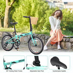 Vélo pliant 20 pouces pour adultes avec panier, support de téléphone et garde-boue, cadre en acier 6 vitesses, vélo de ville, double frein en V, vélo compact portable