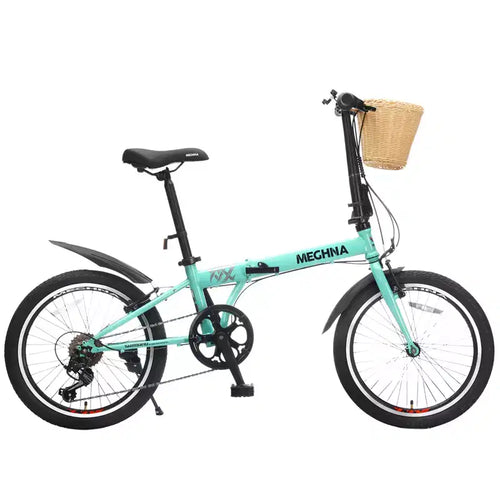 20 Inch Folding Bike for Adults with Basket, Phone Holder & Fenders, Steel Frame 6-Speed City Commuter, Dual V-Brake Portable Compact Bicycle