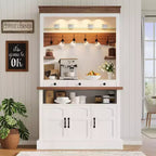 Meuble bar à café avec lumières LED, vaisselier de bar à café de style rustique haut avec rangement, buffet avec support pour micro-ondes