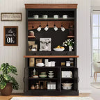 Meuble bar à café avec lumières LED, vaisselier de bar à café de style rustique haut avec rangement, buffet avec support pour micro-ondes