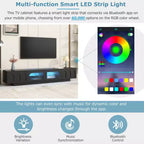 Meuble TV JVNOXK en verre trempé avec rainures, adapté aux téléviseurs jusqu'à 95 pouces, console média fonctionnelle, adapté aux salons, Noir