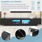 Meuble TV JVNOXK en verre trempé avec rainures, adapté aux téléviseurs jusqu'à 95 pouces, console média fonctionnelle, adapté aux salons, Noir