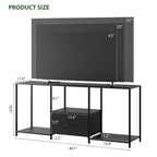 Meuble TV COZONY en métal et tissu, meuble de divertissement moderne avec étagères ouvertes et tiroir