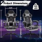 Chaise de jeu MAYEERTY, chaise d'ordinateur, chaise ergonomique avec repose-pieds et soutien lombaire pour salon, noir-gris