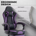 Chaise de jeu MAYEERTY, chaise d'ordinateur ergonomique avec repose-pieds et support lombaire massant, chaise de jeu vidéo pivotante réglable en hauteur Violet Noir