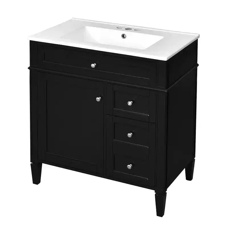 Meuble-lavabo de salle de bain de 76 cm avec lavabo, meuble de rangement de salle de bain avec tiroirs et miroir, armoire de toilette avec miroir