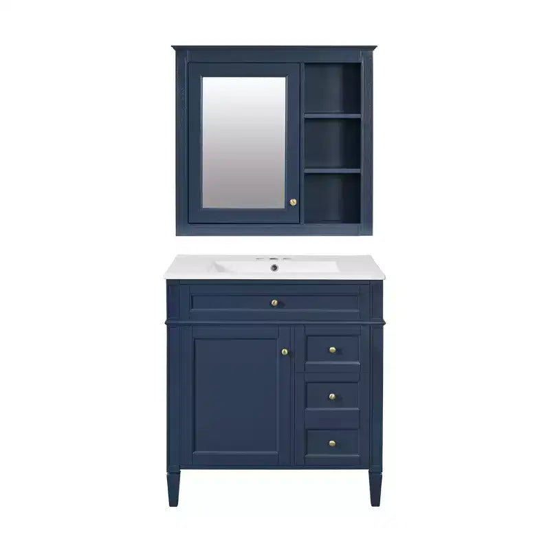 Meuble-lavabo de salle de bain de 76 cm avec lavabo, meuble de rangement de salle de bain avec tiroirs et miroir, armoire de toilette avec miroir