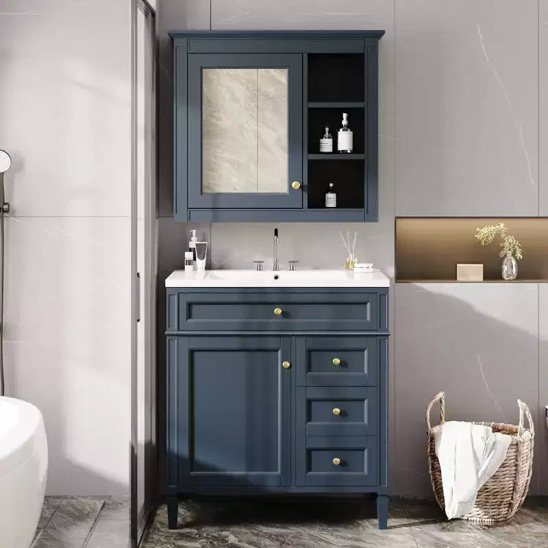 Meuble-lavabo de salle de bain de 76 cm avec lavabo, meuble de rangement de salle de bain avec tiroirs et miroir, armoire de toilette avec miroir