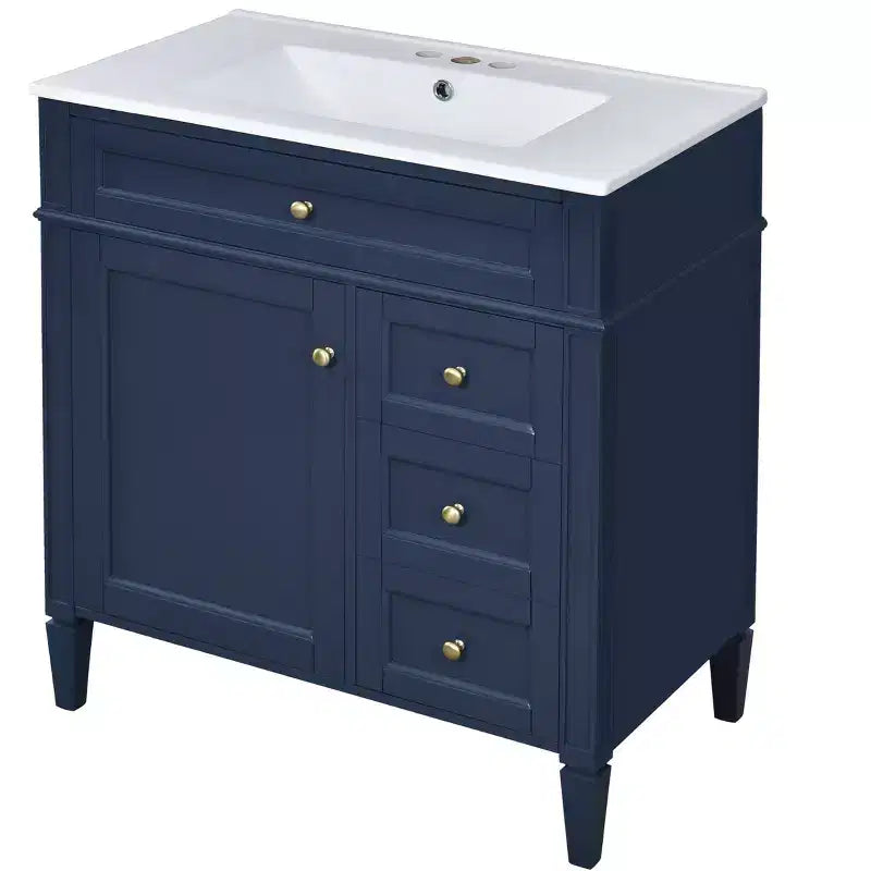 Meuble-lavabo de salle de bain de 76 cm avec lavabo, meuble de rangement de salle de bain avec tiroirs et miroir, armoire de toilette avec miroir