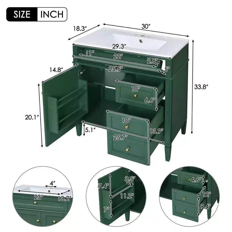 Meuble-lavabo de salle de bain de 76 cm avec lavabo, meuble de rangement de salle de bain avec tiroirs et miroir, armoire de toilette avec miroir