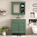 Meuble-lavabo de salle de bain de 76 cm avec lavabo, meuble de rangement de salle de bain avec tiroirs et miroir, armoire de toilette avec miroir