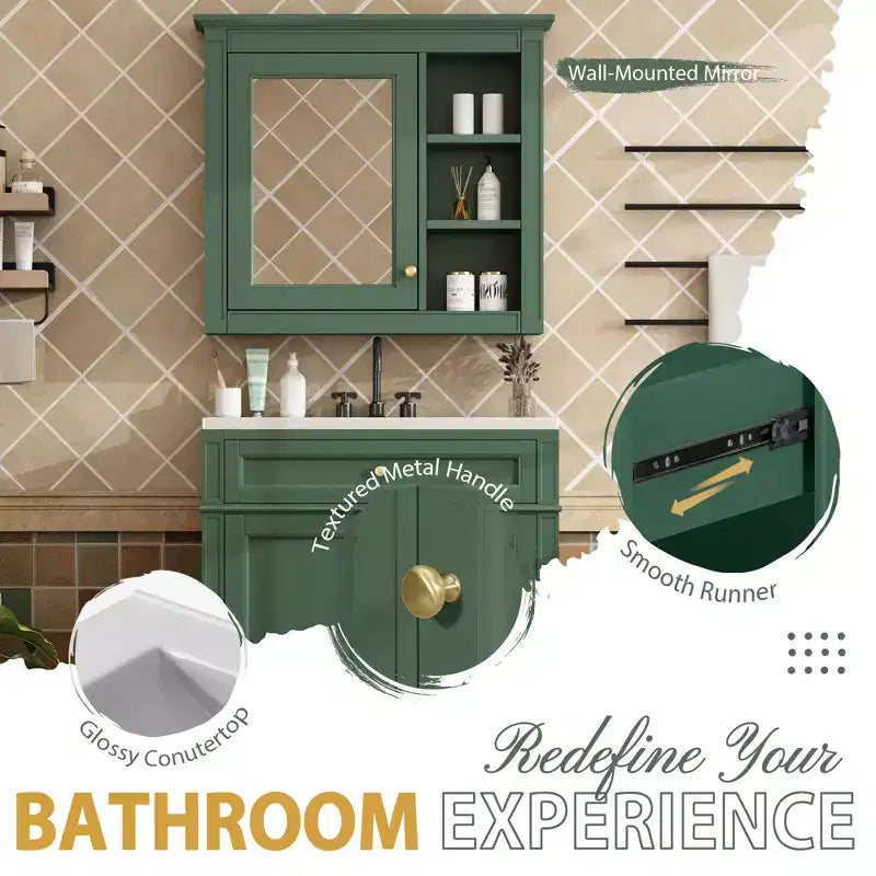 Meuble-lavabo de salle de bain de 76 cm avec lavabo, meuble de rangement de salle de bain avec tiroirs et miroir, armoire de toilette avec miroir