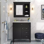 Meuble-lavabo de salle de bain de 76 cm avec lavabo, meuble de rangement de salle de bain avec tiroirs et miroir, armoire de toilette avec miroir