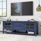 JVNOXK Meuble TV du milieu du siècle avec 2 portes vitrées et 2 tiroirs, meuble TV minimaliste pour téléviseurs jusqu'à 60", console robuste pour salon et chambre à coucher
