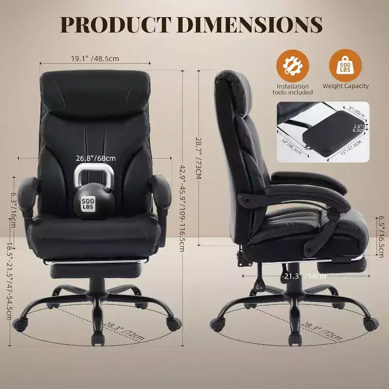 Chaise de bureau ergonomique, chaise de gaming en PU, hauteur réglable, inclinaison de 90 à 135 degrés, dossier, roulettes pivotantes à 360 degrés, capacité de 158 kg pour le bureau