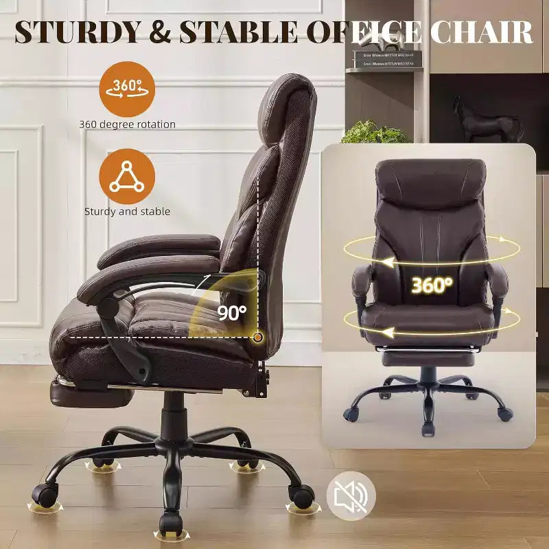 Chaise de bureau ergonomique, chaise de gaming en PU, hauteur réglable, inclinaison de 90 à 135 degrés, dossier, roulettes pivotantes à 360 degrés, capacité de 158 kg pour le bureau