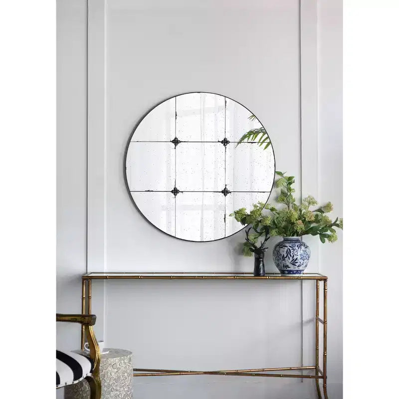 Miroir mural rond traditionnel en verre antique de 36 pouces
