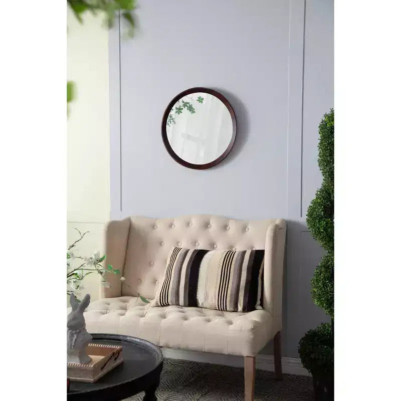 Miroir mural rond en bois de manguier de 20 pouces