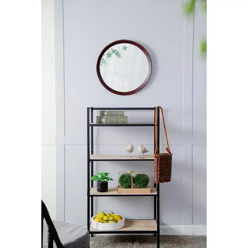 Miroir mural rond en bois de manguier de 20 pouces