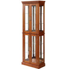 Vitrine d'angle éclairée 70, 6 étagères en verre réglables, meuble de rangement en bois composite pour salon, grande vitrine