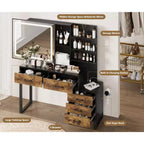 Coiffeuse avec miroir coulissant et lumières, grande table de maquillage avec station de charge, 3 modes d'éclairage, 5 tiroirs et 3 niveaux d'étagères ouvertes